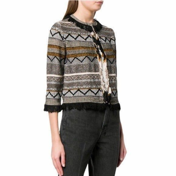 Twinset fringed tweed Aztec print jacket Sz XS - Picture 1 of 9